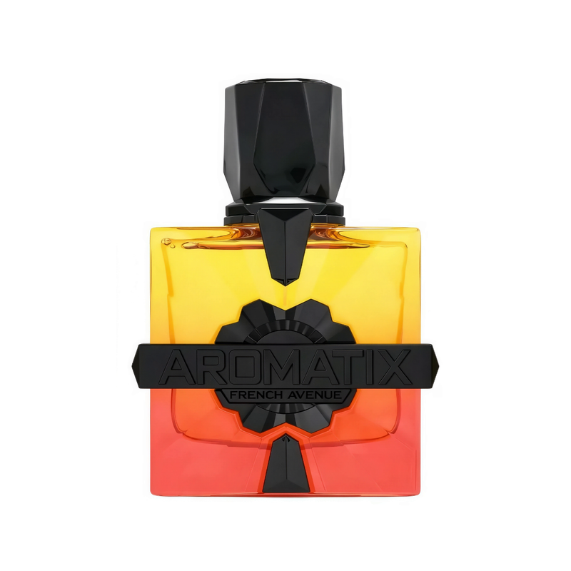 Frasco do perfume Aromatix Forbidden French Avenue 100ml EDP, família amadeirado e âmbar.