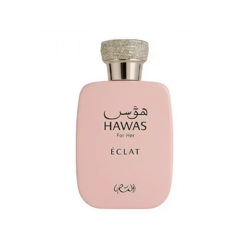 Frasco do perfume Hawas Eclat Rasasi 100ml EDP Masculino, família aquático e amadeirado.