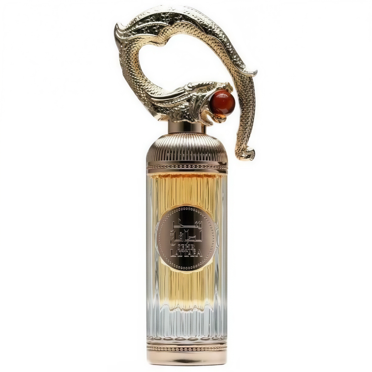 Frasco do perfume Sehr Lattafa Eau De Parfum 100ml Unisex, família amadeirado e âmbar.
