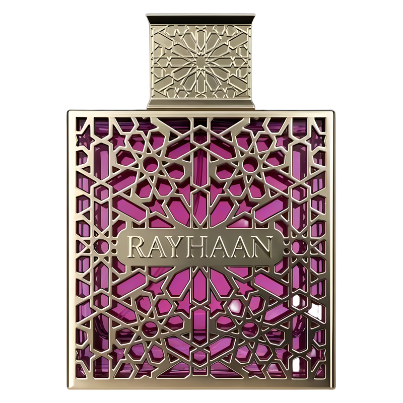 Frasco do perfume Kiss Rayhaan 100ml EDP Unissex, família doce/gourmand e floral.