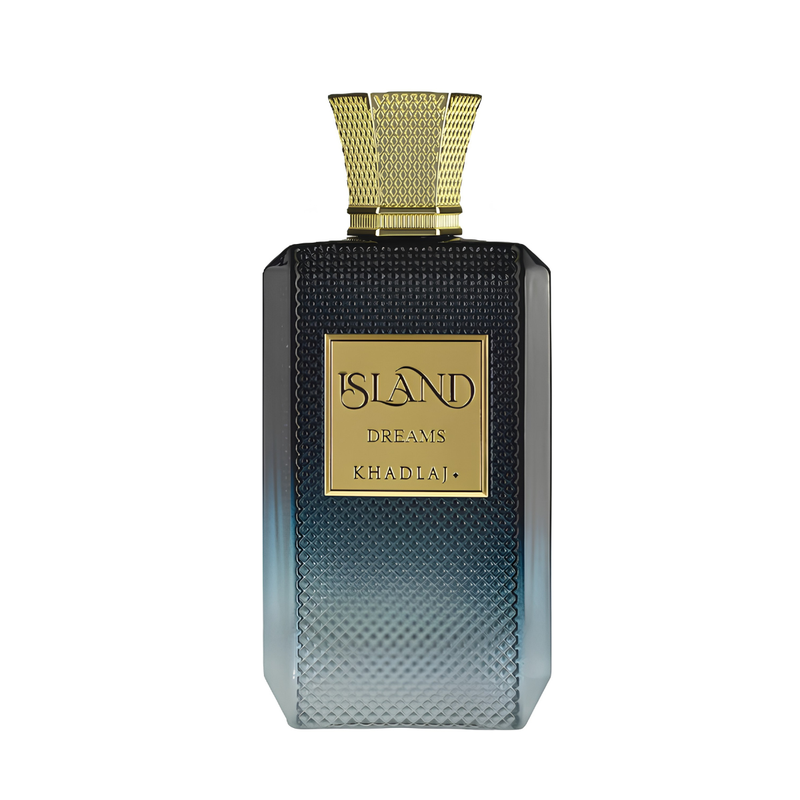 Frasco do perfume Khadlaj Island Dreams100ml EDP, família aquático e doce/gourmand.