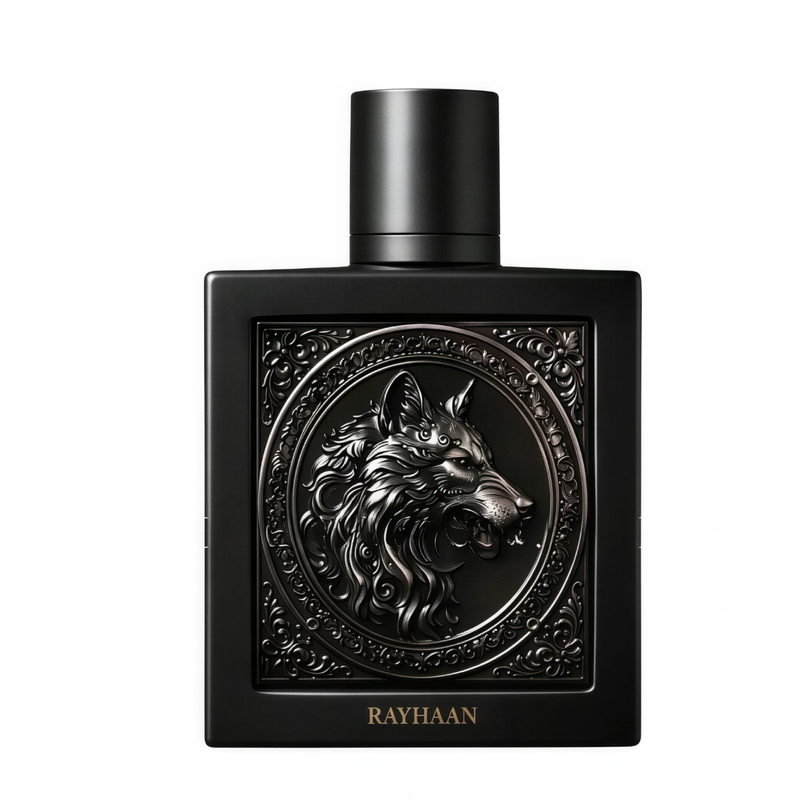 Frasco do perfume Wolf Rayhaan 100ml EDP Unissex, família amadeirado e especiado.