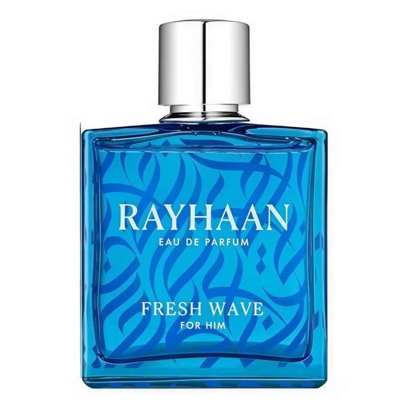 Frasco do perfume Rayhaan Fresh Wave Eau de Parfum 100ml Masculino, família aquático e cítrico.