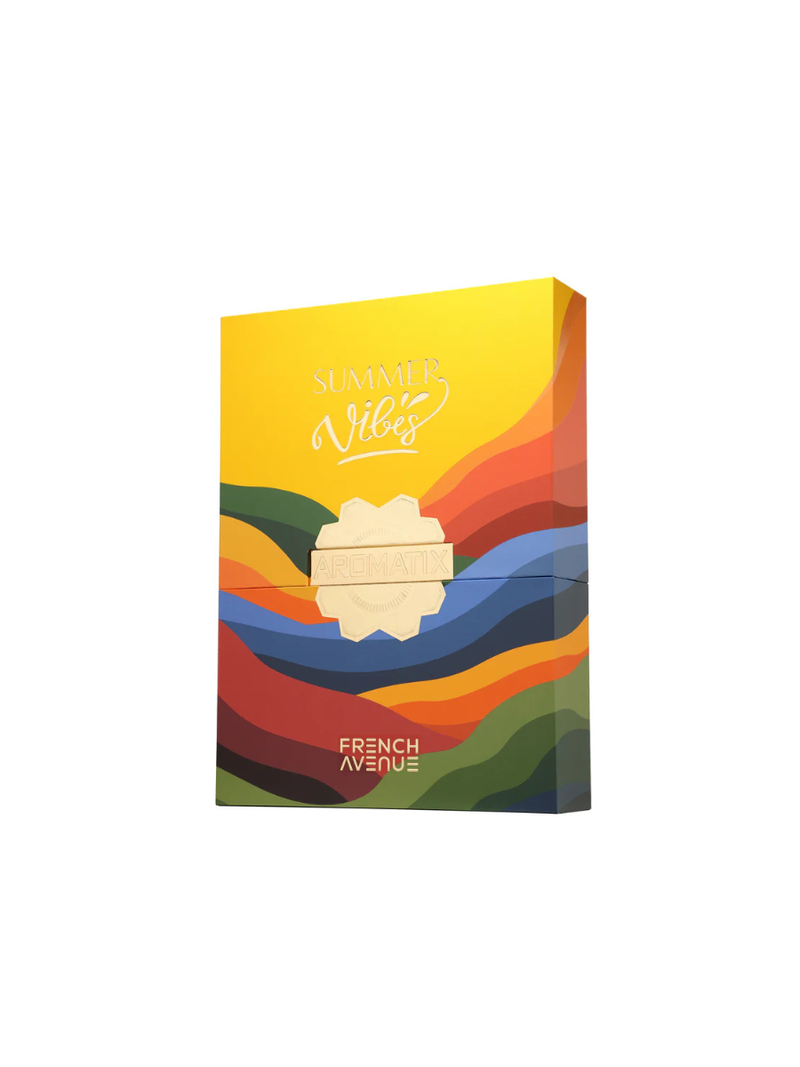 Frasco do perfume French Avenue Aromatix Summer Vibes Kit Amarelo EDP 100ml.