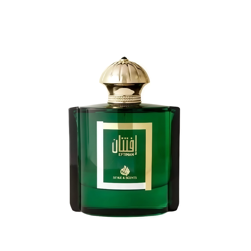 Frasco do perfume Eftinan Style & Scents 100ml EDP Unissex, da Style & Scents, família amadeirado e âmbar.