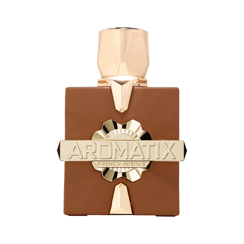 Frasco do perfume Aromatix Royal Taboo French Avenue 100ml EDP, família âmbar e amadeirado.