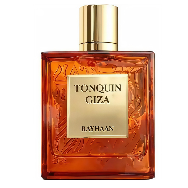 Frasco do perfume Tonquin Giza Rayhaan 100ml EDP Unissex, família tabaco e especiado.