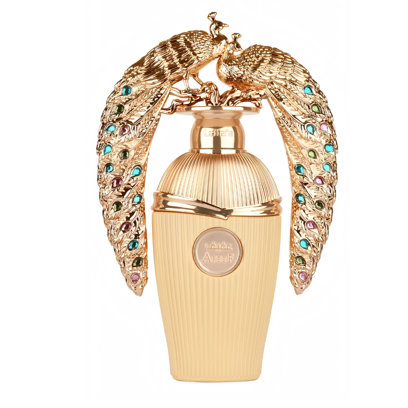 Frasco do perfume Afeef Lattafa 100ml Eau De Parfum Unissex, família doce/gourmand e floral.