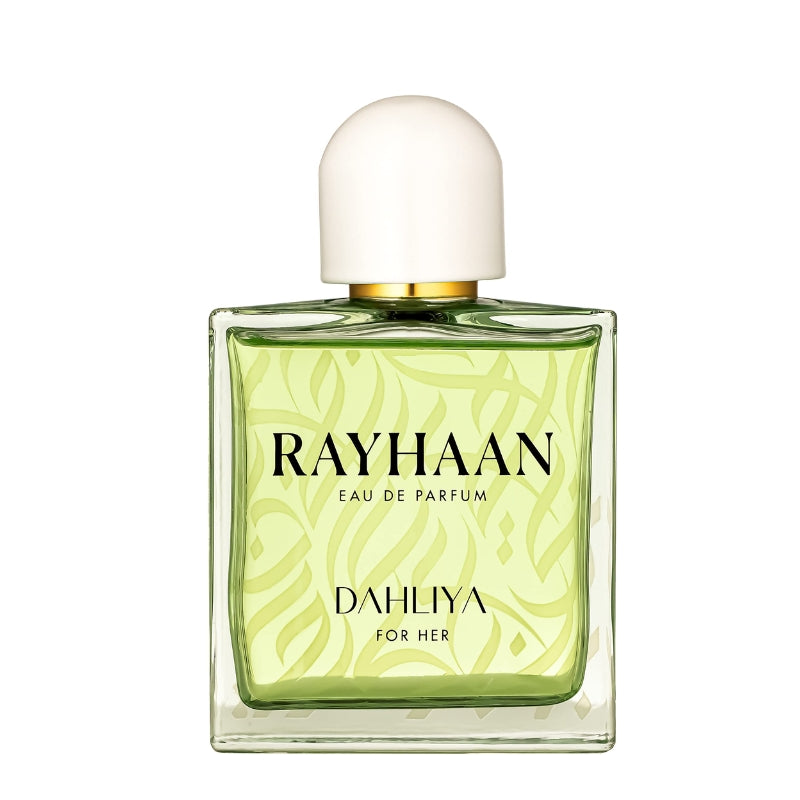 Frasco do perfume Rayhaan Dahliya Eau de Parfum 100ml Feminino, família floral e doce/gourmand.