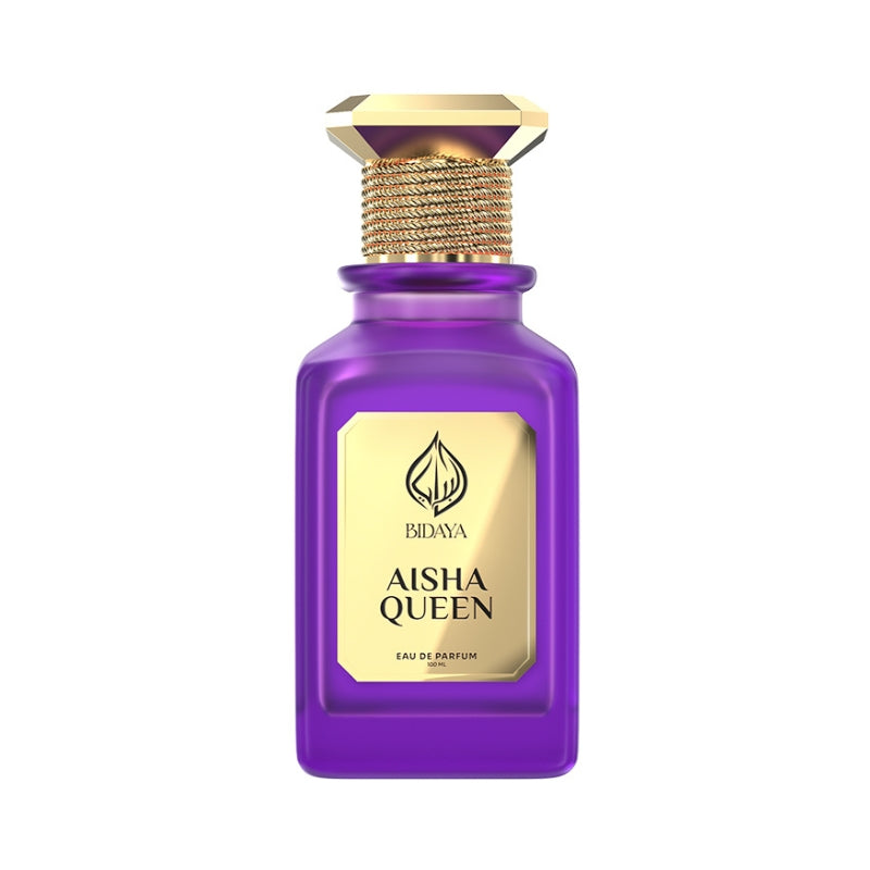 Frasco do perfume Aisha Queen Bidaya 100ml EDP Feminino Floral, família doce/gourmand.