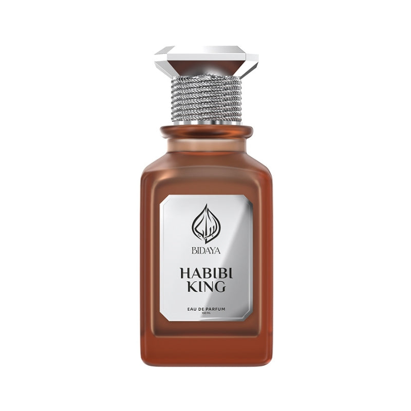Frasco do perfume Habibi King Bidaya Eau de Parfum 100ml Unisex, família amadeirado e âmbar.