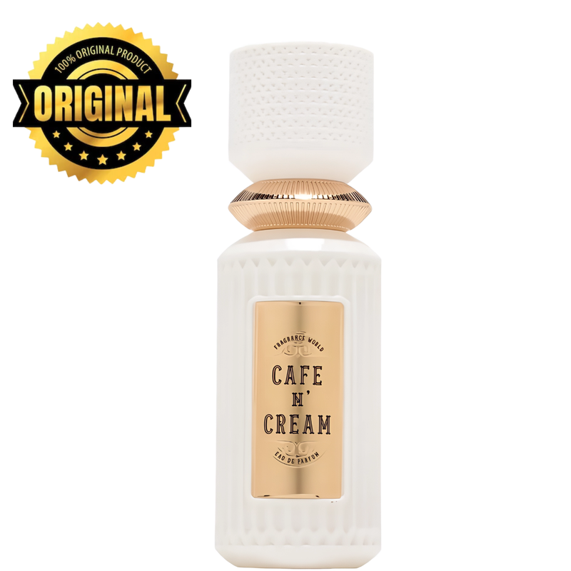 Frasco do perfume Cafe N Cream Fragrance World 100ml EDP, família doce/gourmand e floral.