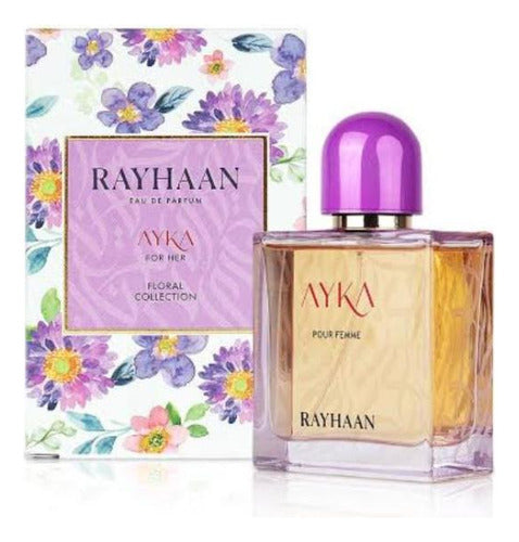 Frasco do perfume Ayka Rayhaan 100ml EDP Amadeirado Unissex, família âmbar.