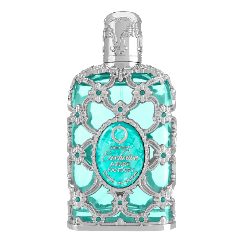 Frasco do perfume Azure Fantasy Orientica 80ml EDP Unissex, família amadeirado e âmbar.