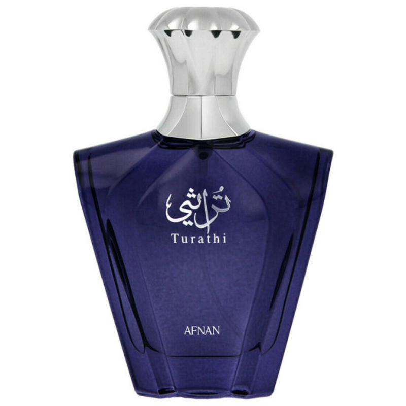Frasco do perfume Turathi Blue Afnan Eau De Parfum 90ml Masculino, família aquático e especiado.
