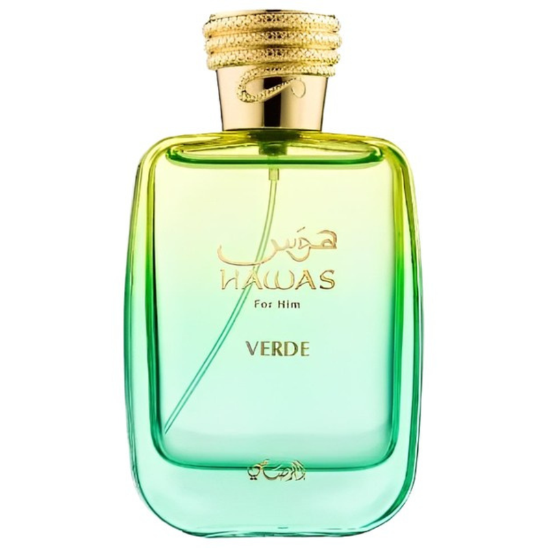 Frasco do perfume Hawas Verde Al Rasasi 100ml EDP Masculino, família aquático e amadeirado.