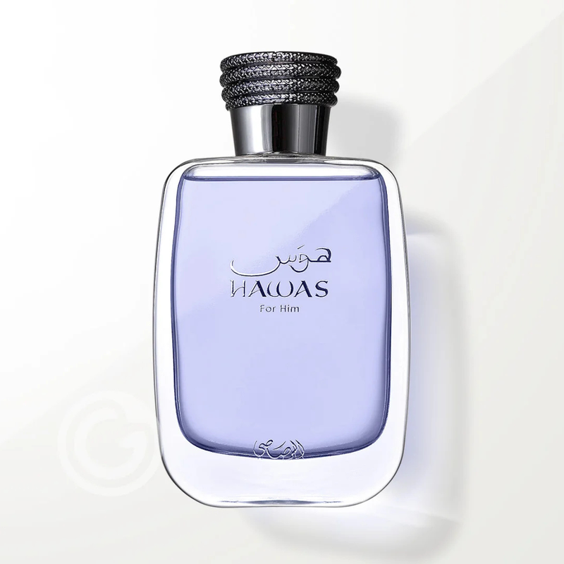 Frasco do perfume Hawas For Him Al Rasasi Eau De Parfum 100ml Masculino, família aquático e amadeirado.