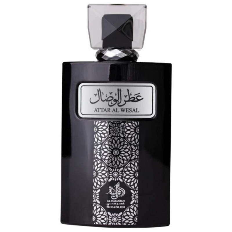 Frasco do perfume Attar Al Wesal Al Wataniah 100ml EDP Unissex, família amadeirado e âmbar.