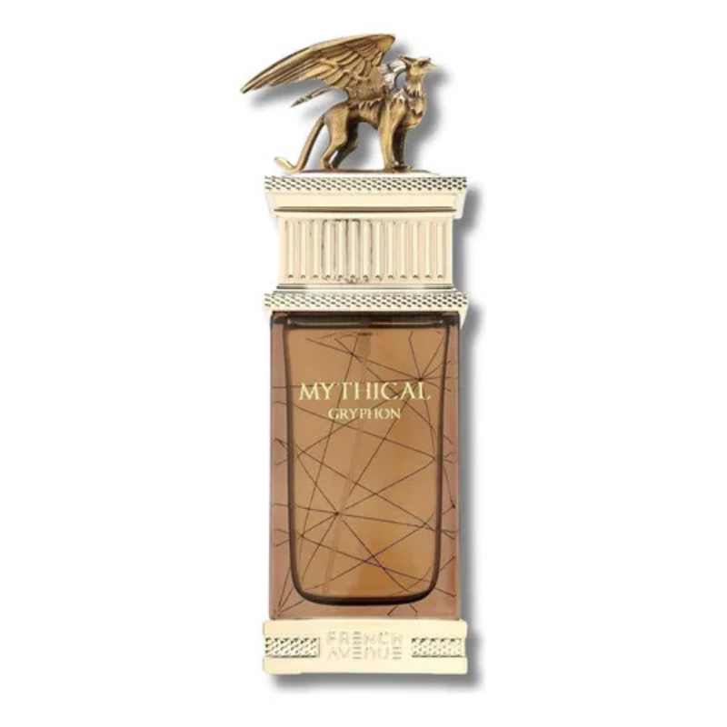 Frasco do perfume Mythical Gryphon French Avenue 100ml EDP, família amadeirado e âmbar.