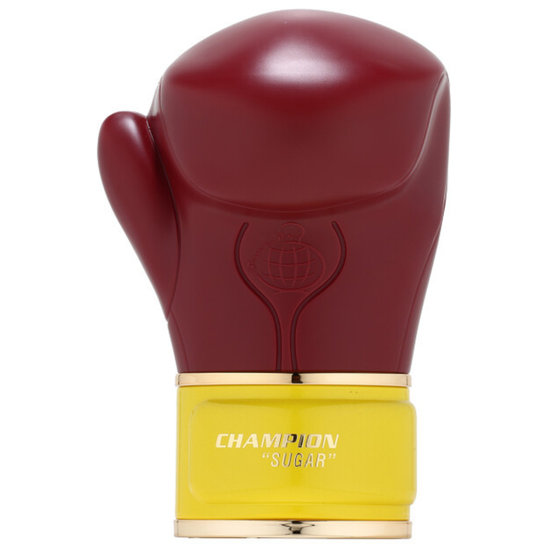 Frasco do perfume Champion sugar Fragrance World Eau De Parfum 80ml, família doce/gourmand e floral.