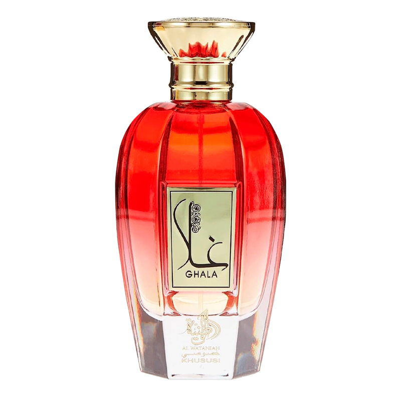 Frasco do perfume Ghala Al Wataniah Eau De Parfum 100ml Feminino, família aquático e cítrico.
