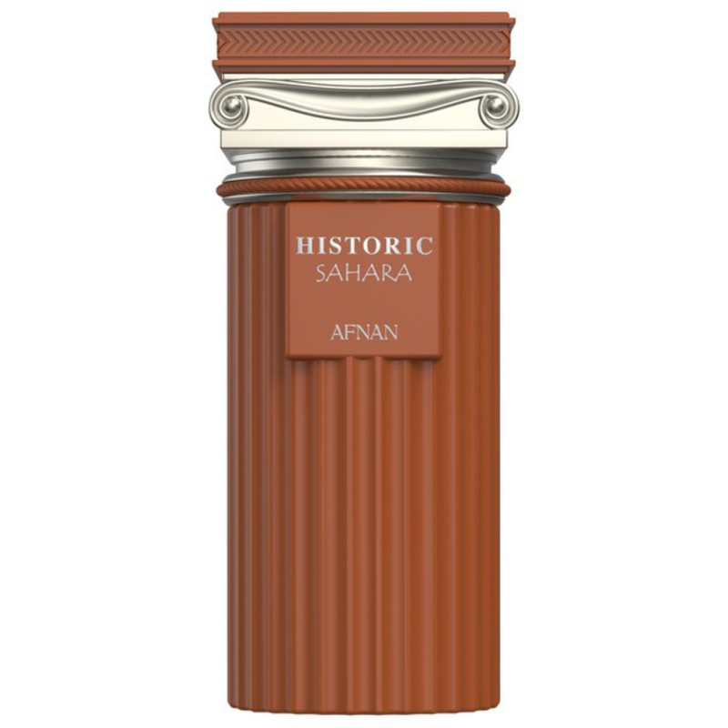 Frasco do perfume Historic Sahara Afnan Extrait de Parfum 100ml, família amadeirado e âmbar.