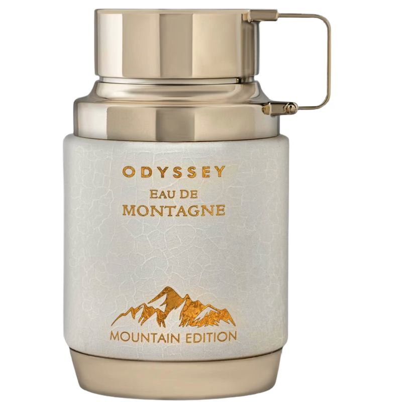 Frasco do perfume Odyssey De Montagne Armaf 100ml EDP, família amadeirado e âmbar.
