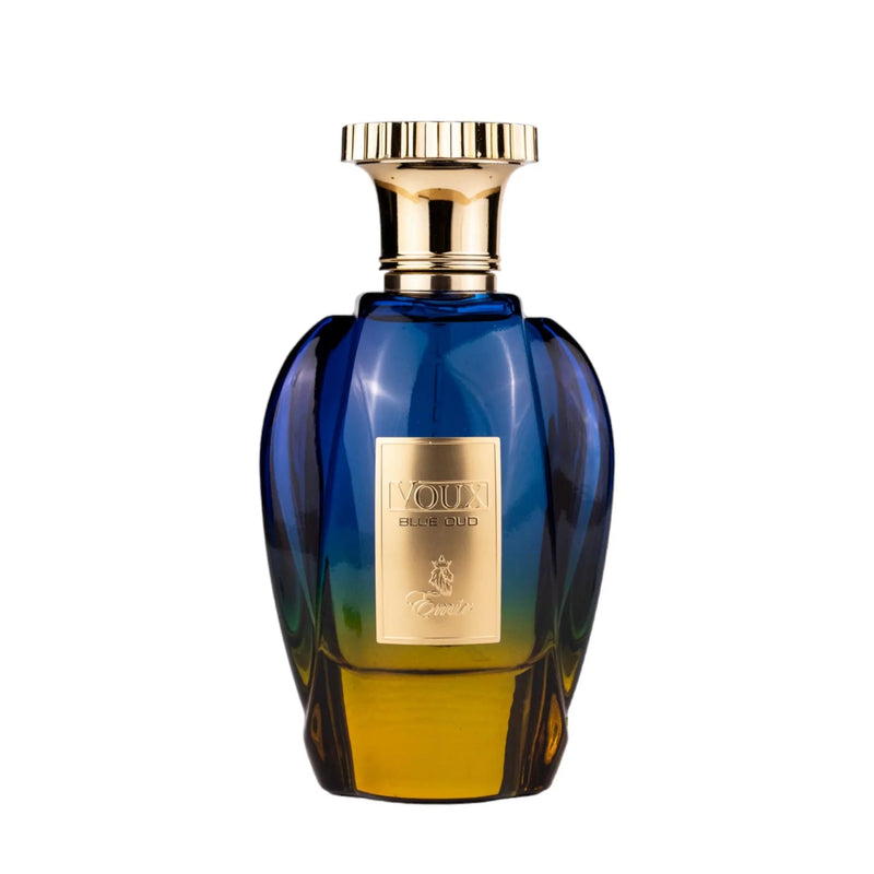 Frasco do perfume Voux Blue Oud Paris Corner Eau De Parfum 100ml, família âmbar.