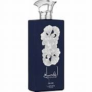 Frasco do perfume Ansaam Silver Lattafa 100ml EDP Unissex, família floral e aquático.
