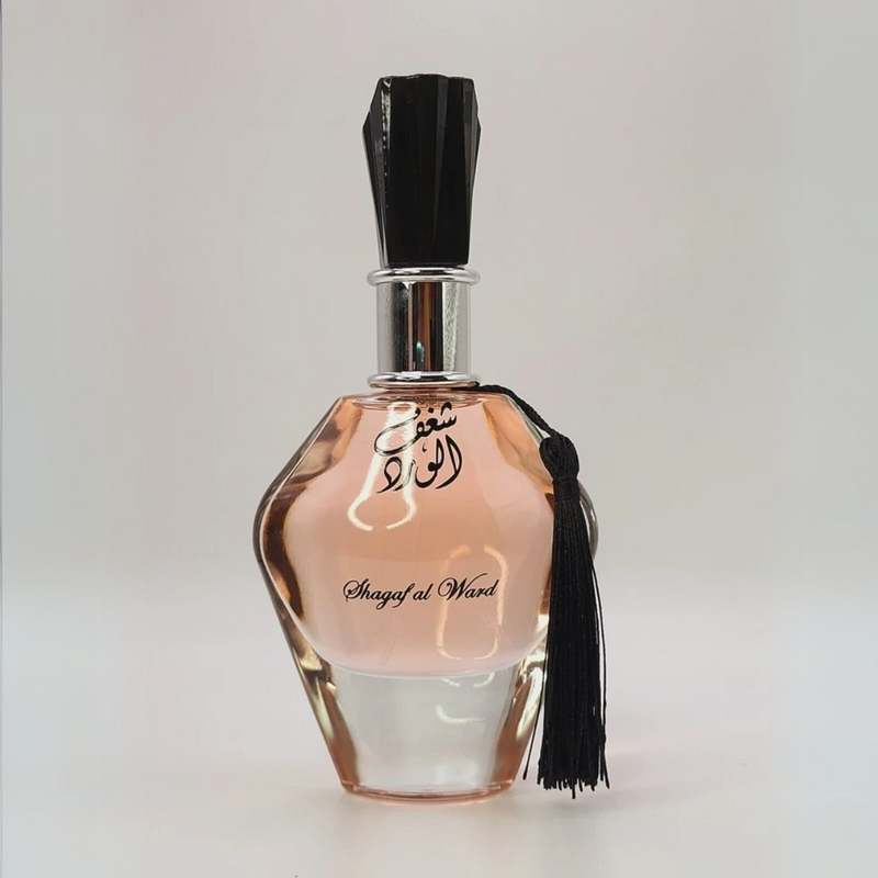 Frasco do perfume Shagaf Al Ward Al Wataniah Eau De Parfum 100ml Feminino, família âmbar e floral.