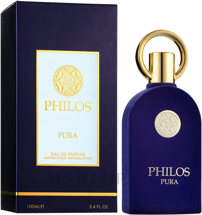 Frasco do perfume Philos Pura Maison Al Hambra EDP 100ml, família amadeirado e âmbar.