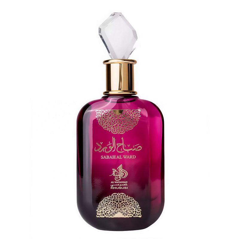 Frasco do perfume Sabah Al Ward Al Wataniah Eau De Parfum 100ml Feminino, família floral e doce/gourmand.