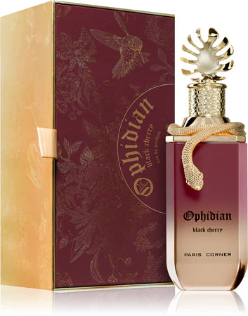 Frasco do perfume Ophidian Black Cherry Paris Corner EDP 100ml Feminino, família doce/gourmand e floral.