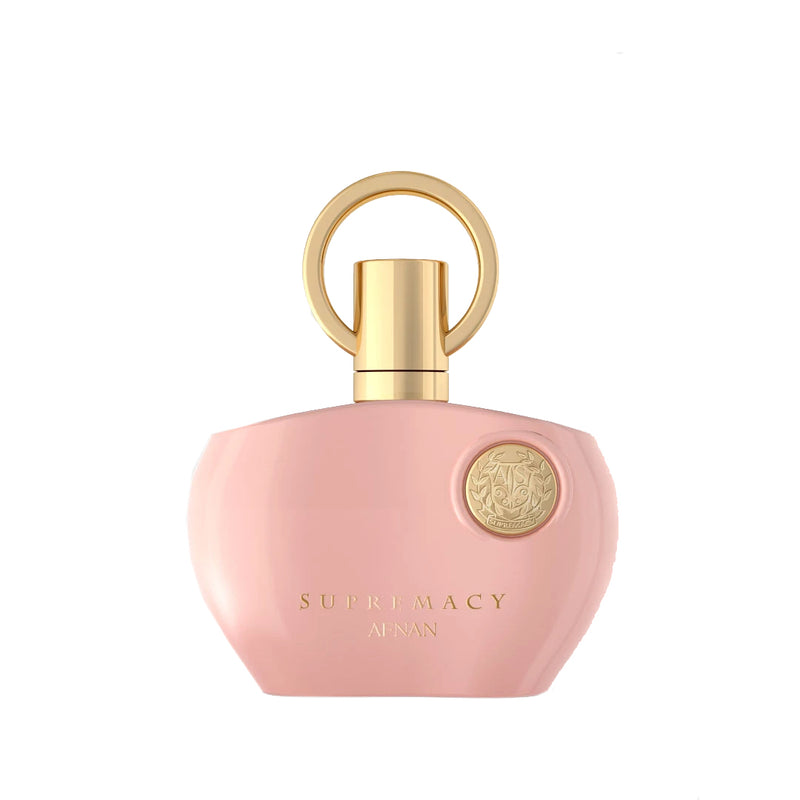 Frasco do perfume Supremacy Pink Pour Femme Afnan 100ml EDP, família amadeirado e âmbar.
