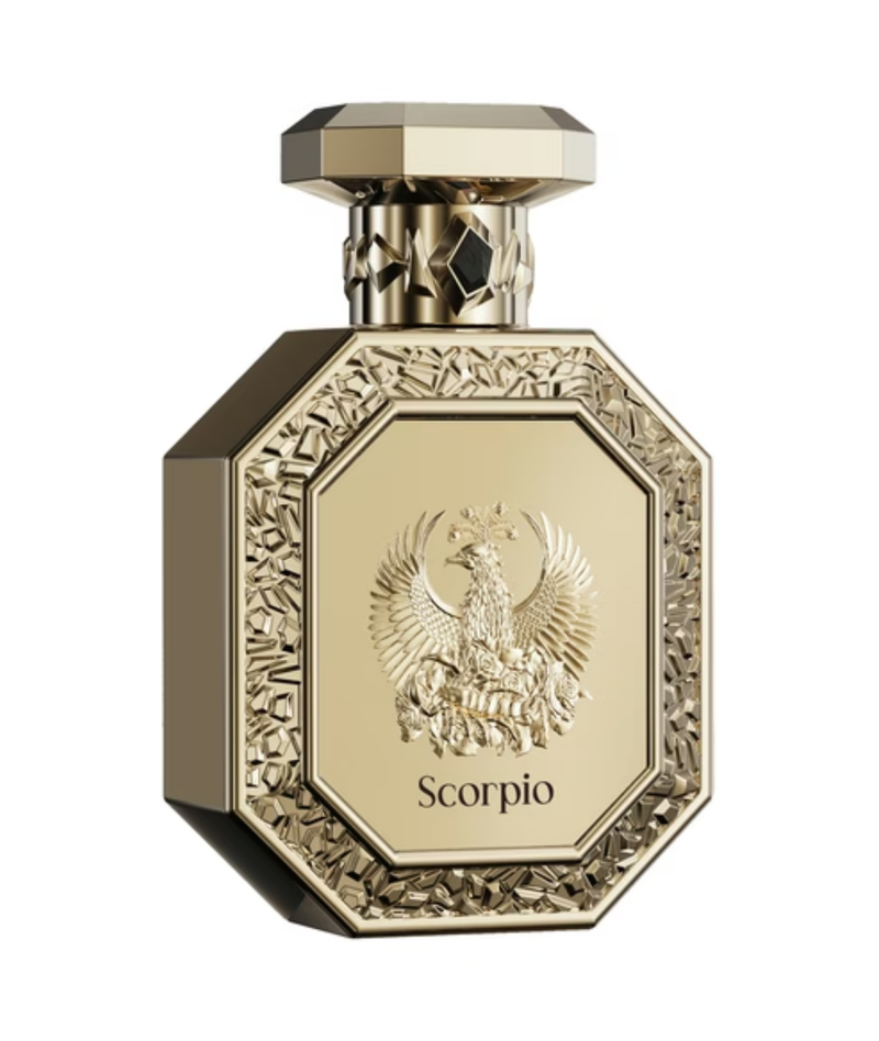 Frasco do perfume Genesis Scorpio French avenue Eau De Parfum 90ml, família amadeirado e âmbar.