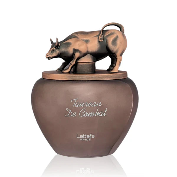 Frasco do perfume Taureau De Combat Lattafa Eau de Parfum 100ml Unissex, família amadeirado e âmbar.
