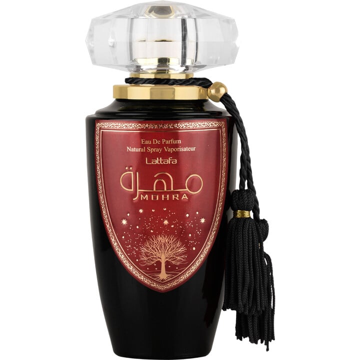 Frasco do perfume Mohra Lattafa Eau De Parfum 100ml Feminino, família doce/gourmand e floral.