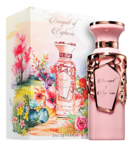Frasco do perfume Bouquet Euphoria F. World 100ml EDP Feminino, família floral e doce/gourmand.