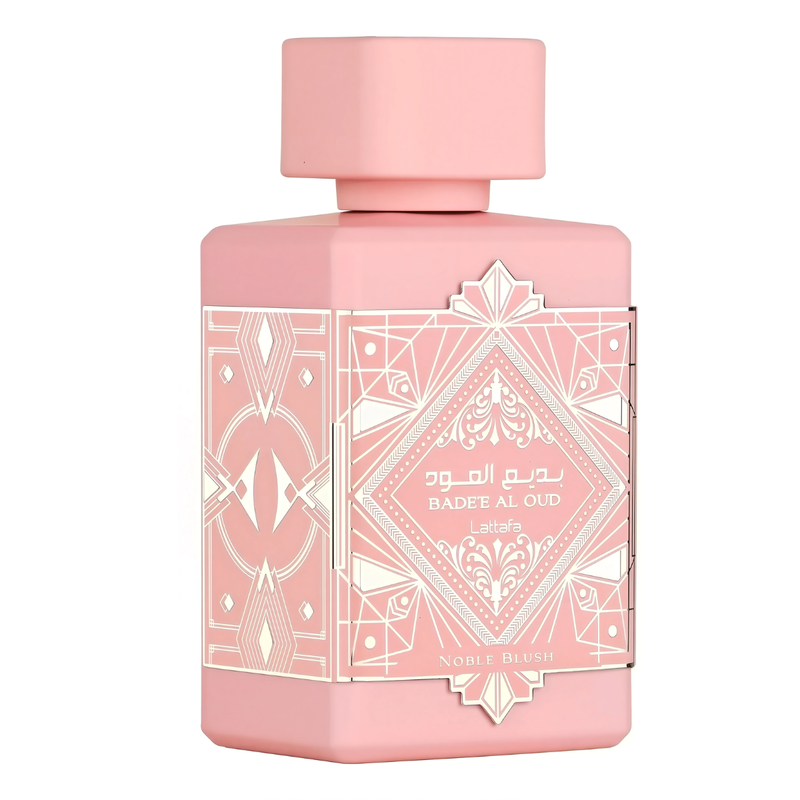 Frasco do perfume Bade'e Al Oud Lattafa 100ml EDP Feminino, família amadeirado.