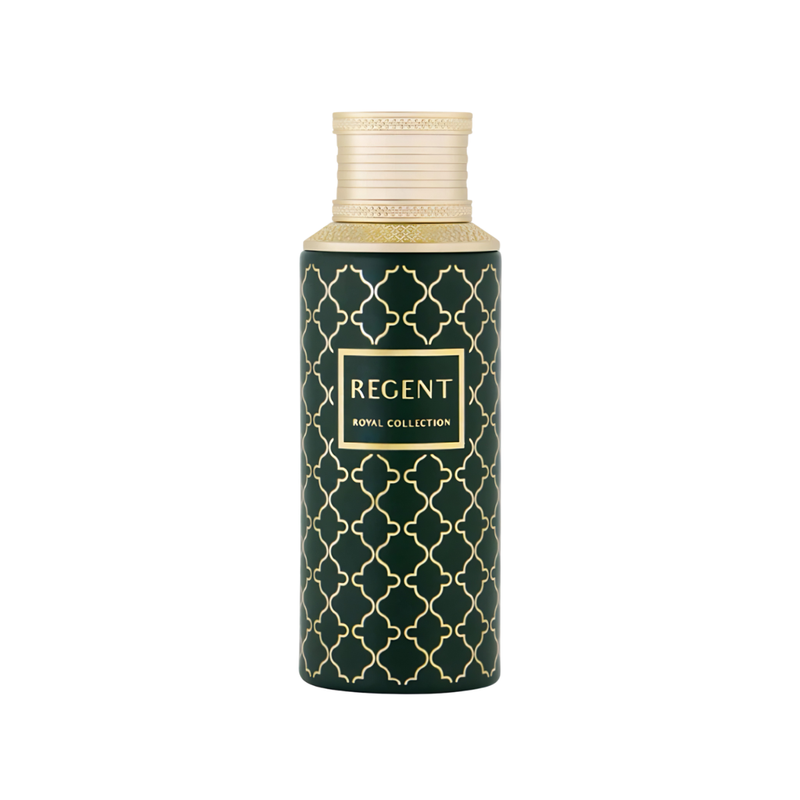 Frasco do perfume Maison Asrar Regent EDP 100ml, família amadeirado e âmbar.
