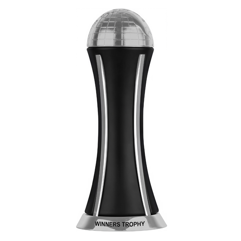 Frasco do perfume Winners Trophy Silver Lattafa Pride EDP 100ml, família amadeirado e âmbar.
