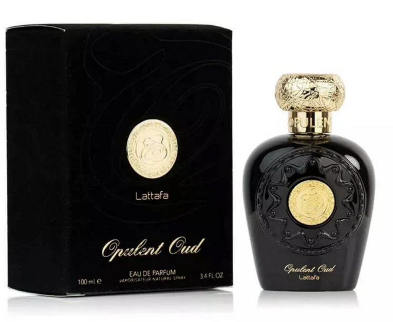Frasco do perfume Opulent Oud Lattafa Eau De Parfum 100ml, família âmbar.