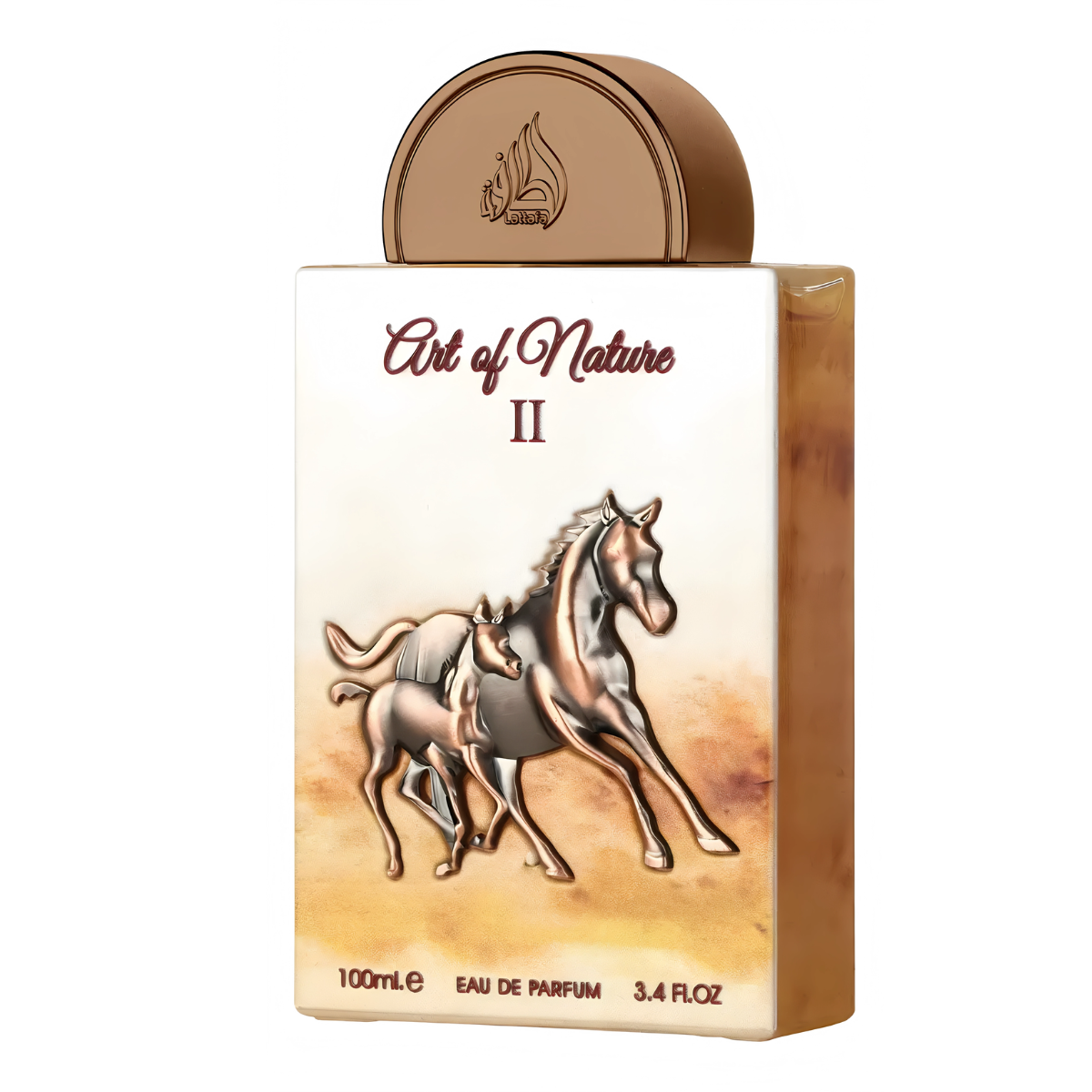 Frasco do perfume Art of Nature II Lattafa 100ml EDP Unisex, família amadeirado e âmbar.