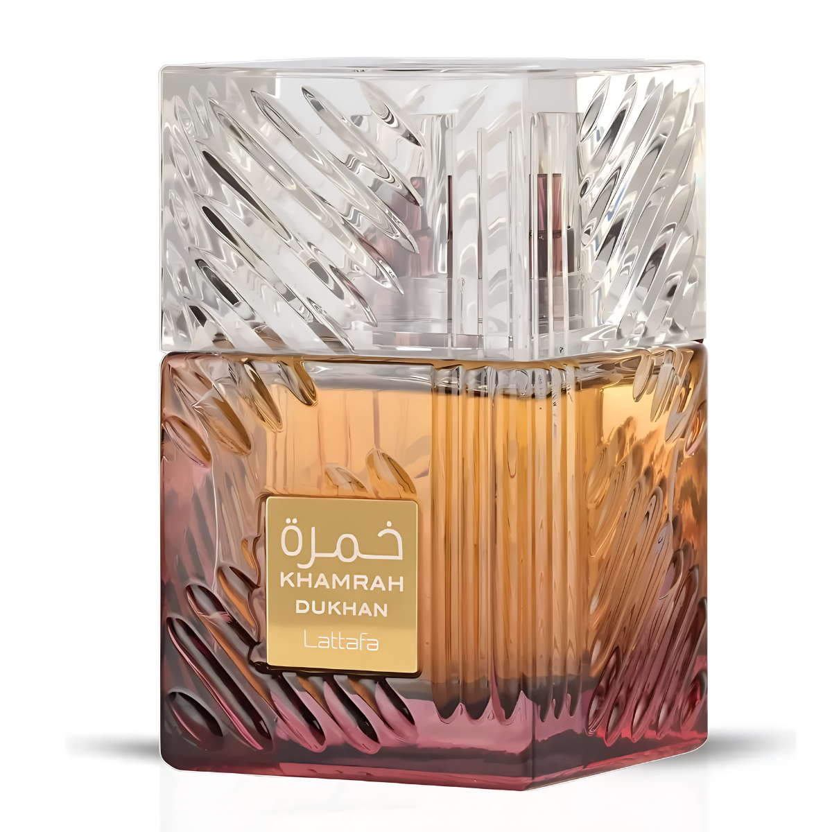 Frasco do perfume Khamrah Dukhan Eau De Parfum Lattafa 100ml, família doce/gourmand e especiado.