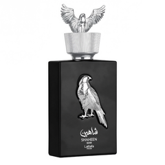 Frasco do perfume Shaheen Silver Lattafa Pride Edp 100ml Unisex, família amadeirado e âmbar.