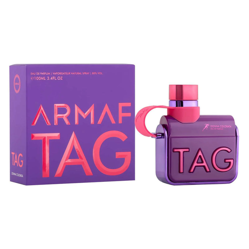 Frasco do perfume Tag-Donna Colorata Armaf Eau de Parfum 100ml Feminino, família floral e doce/gourmand.