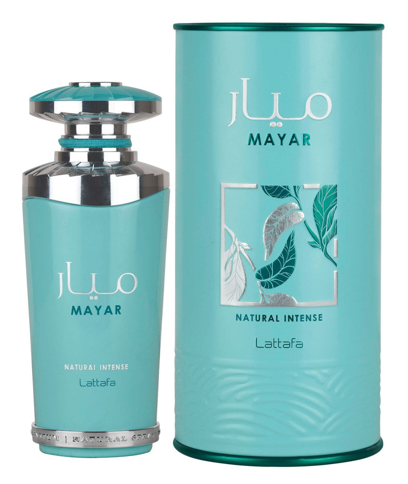 Frasco do perfume Lattafa Mayar Natural Intense EDP Lattafa 100ml feminino, família floral e doce/gourmand.