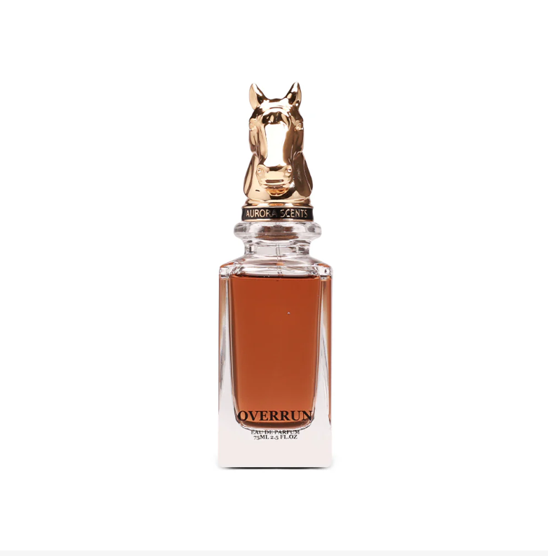 Frasco do perfume Overrun Aurora Scents Eau De Parfum 100ml Masculino, família amadeirado e âmbar.