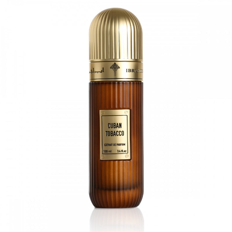 Frasco do perfume Cuban Tobacco Ibraheem AlQurashi Extrait De Parfum 100ml Unisex, família amadeirado e tab.