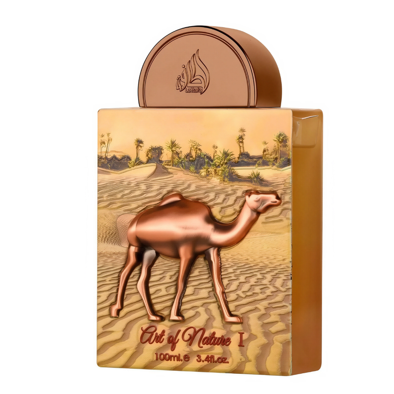 Frasco do perfume Art of Nature I Lattafa 100ml EDP Unissex, família amadeirado e âmbar.